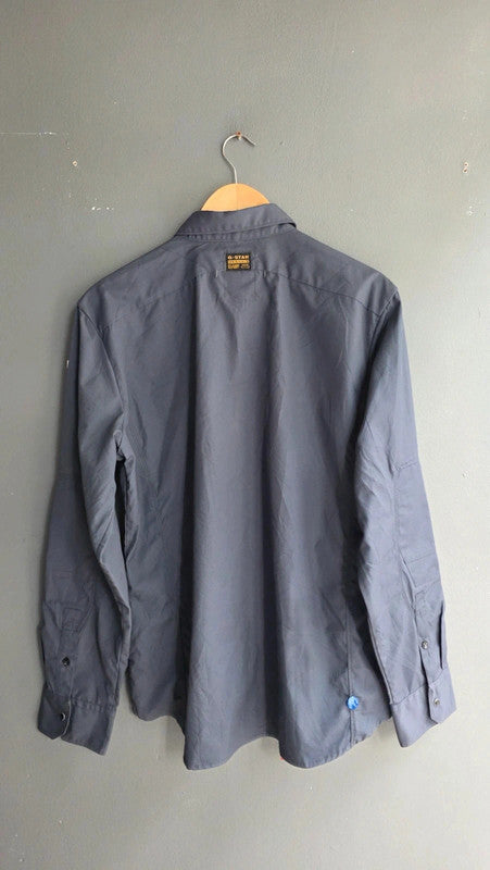 G-Star RAW Navy Work Shirt Button Front Long Sleeve Utility Pockets M 16.5"