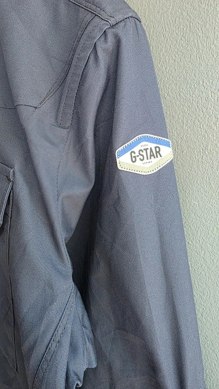 G-Star RAW Navy Work Shirt Button Front Long Sleeve Utility Pockets M 16.5"