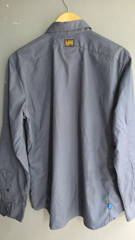 G-Star RAW Navy Work Shirt Button Front Long Sleeve Utility Pockets M 16.5"
