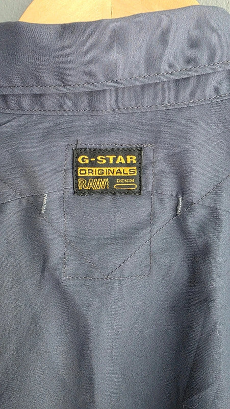 G-Star RAW Navy Work Shirt Button Front Long Sleeve Utility Pockets M 16.5"
