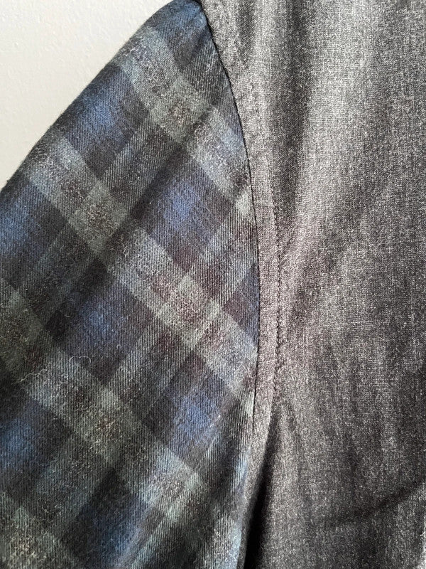 AllSaints Galloway LS Slim Fit Shirt Grey With Navy Checked Sleeves Size L Men