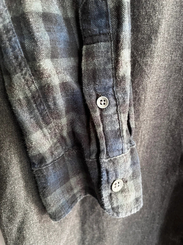 AllSaints Galloway LS Slim Fit Shirt Grey With Navy Checked Sleeves Size L Men