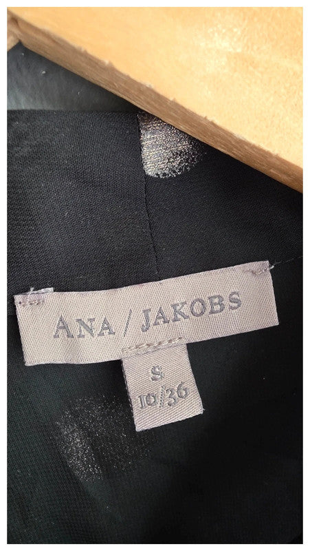 Ana Jakobs Black Gold Polka Dot Sheer Blouse UK 10 S Summer Tie Neck Flowy Light