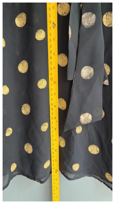 Ana Jakobs Black Gold Polka Dot Sheer Blouse UK 10 S Summer Tie Neck Flowy Light