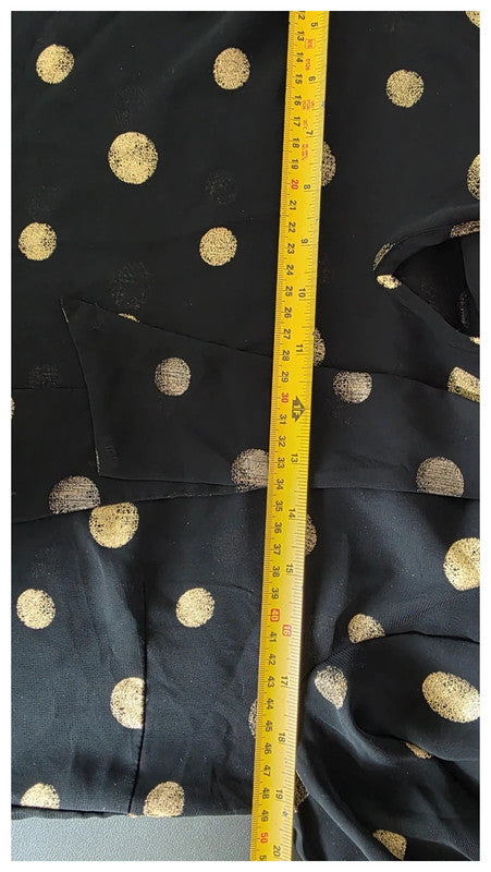 Ana Jakobs Black Gold Polka Dot Sheer Blouse UK 10 S Summer Tie Neck Flowy Light