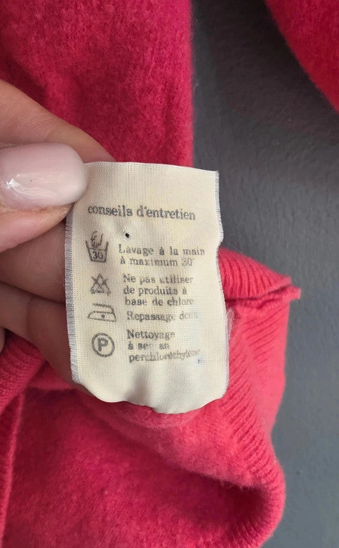 Vintage Bright Pink Lambswool Polo Collar Jumper Medium XS-S French Soft Knit