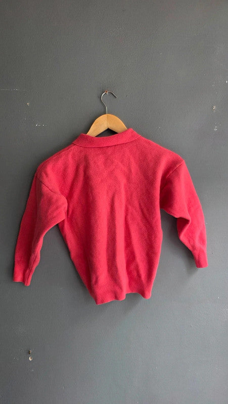 Vintage Bright Pink Lambswool Polo Collar Jumper Medium XS-S French Soft Knit
