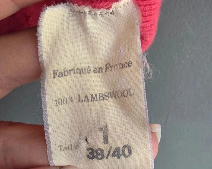 Vintage Bright Pink Lambswool Polo Collar Jumper Medium XS-S French Soft Knit
