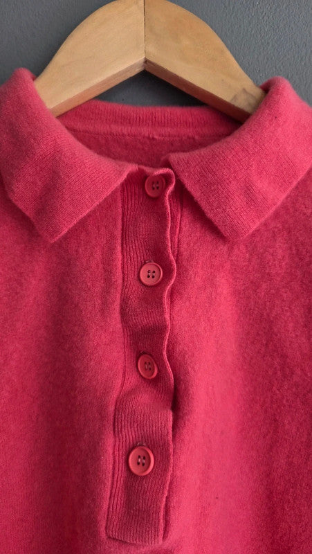 Vintage Bright Pink Lambswool Polo Collar Jumper Medium XS-S French Soft Knit