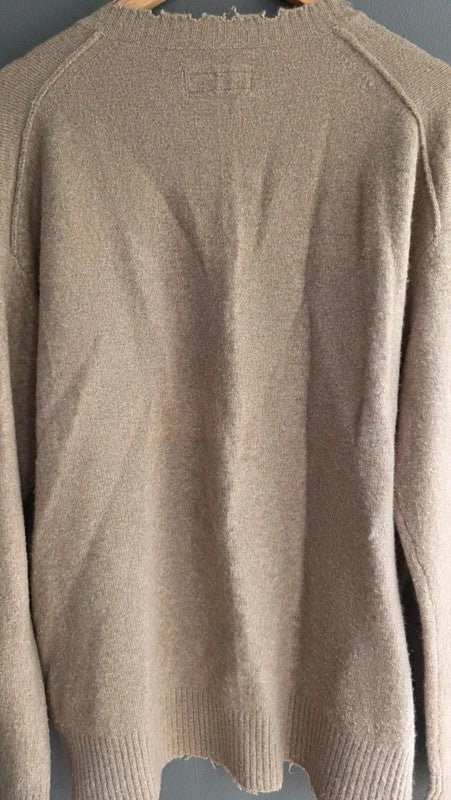 AllSaints Luka Crew Distressed Hem Beige Jumper L Wool Blend Llama Hair Knit