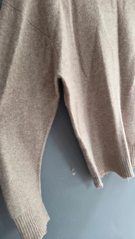 AllSaints Luka Crew Distressed Hem Beige Jumper L Wool Blend Llama Hair Knit