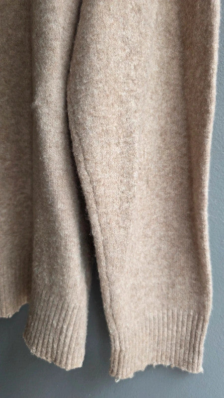 AllSaints Luka Crew Distressed Hem Beige Jumper L Wool Blend Llama Hair Knit