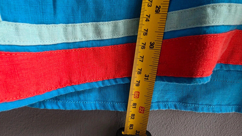 Boden Blue Red Linen Tunic Dress RRP £150 10 M V-Neck 3/4 Sleeve Contrast Trim