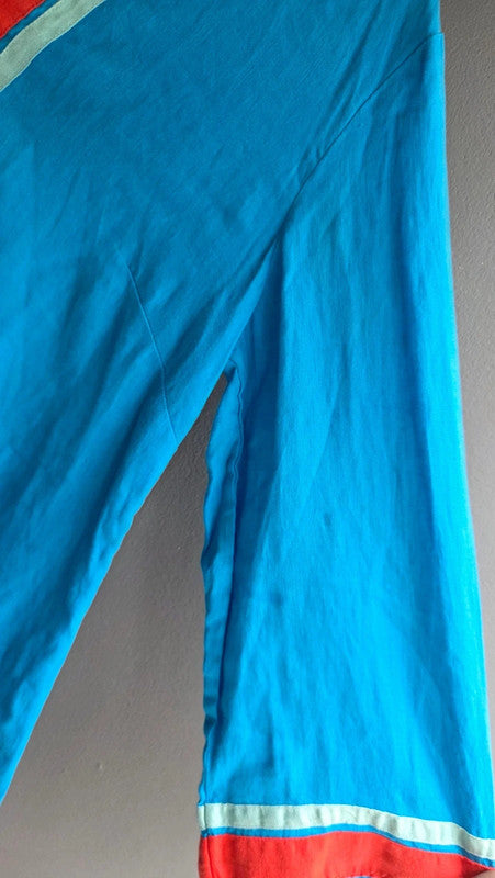 Boden Blue Red Linen Tunic Dress RRP £150 10 M V-Neck 3/4 Sleeve Contrast Trim