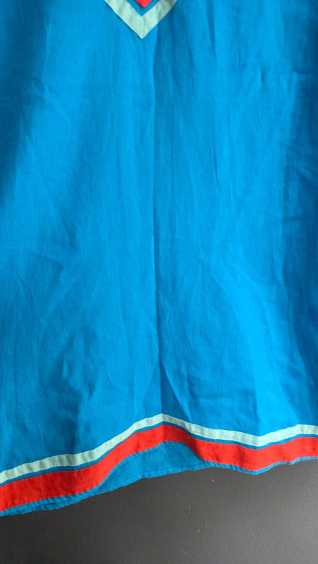 Boden Blue Red Linen Tunic Dress RRP £150 10 M V-Neck 3/4 Sleeve Contrast Trim