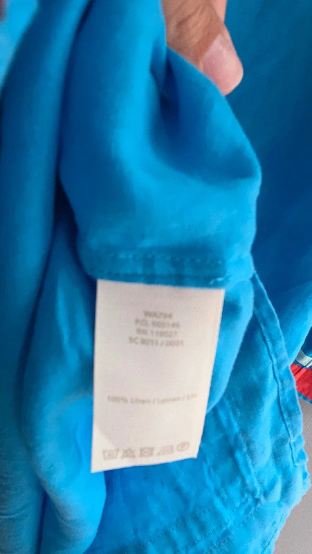 Boden Blue Red Linen Tunic Dress RRP £150 10 M V-Neck 3/4 Sleeve Contrast Trim