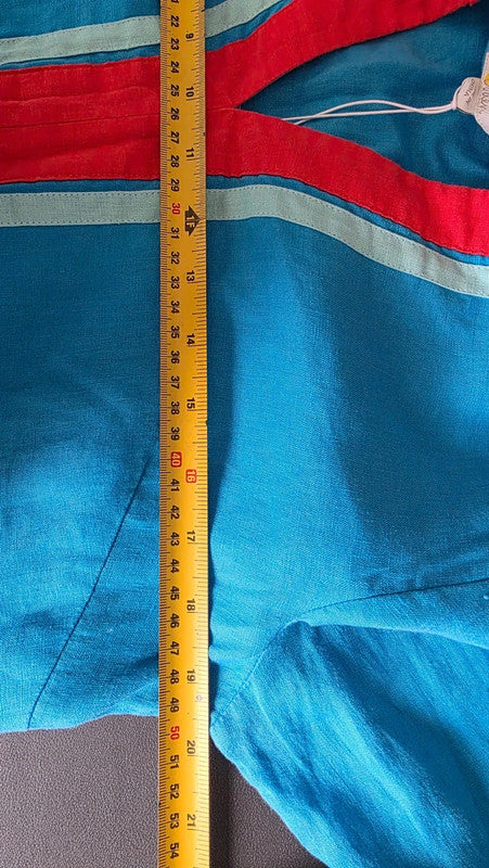 Boden Blue Red Linen Tunic Dress RRP £150 10 M V-Neck 3/4 Sleeve Contrast Trim
