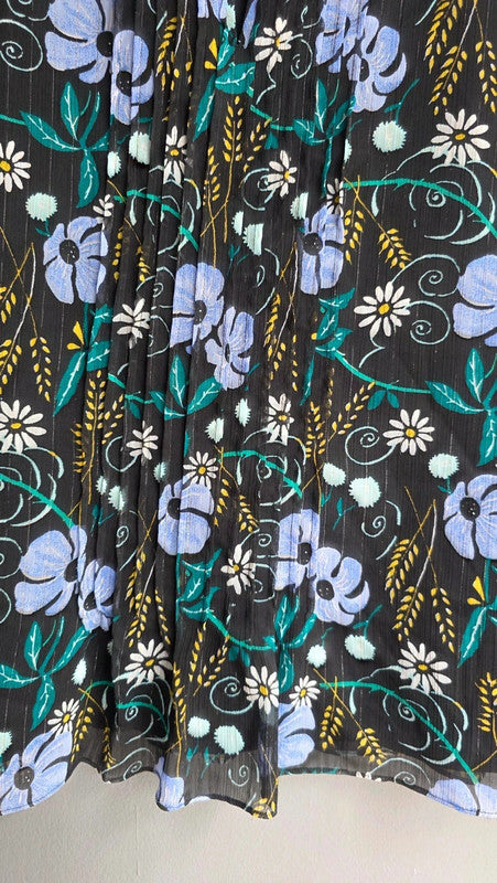 Banana Republic Green Purple Black Floral Pleated Blouse 8 S Ruffle Lightweight