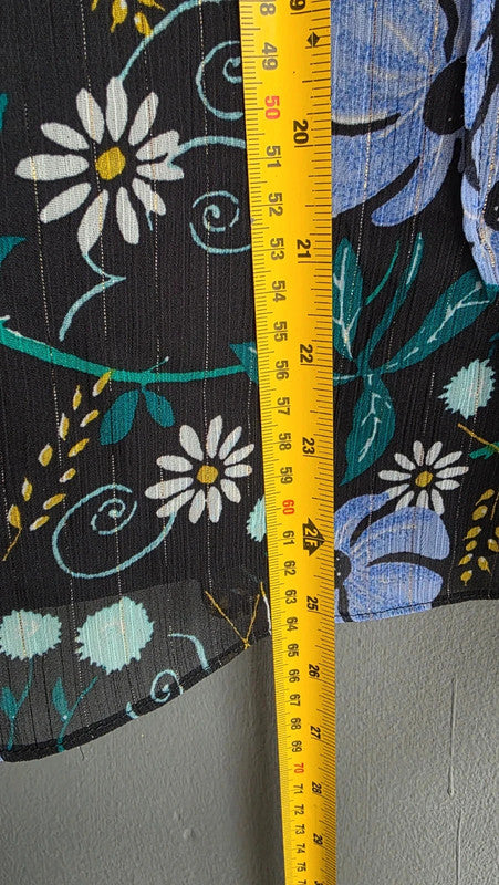 Banana Republic Green Purple Black Floral Pleated Blouse 8 S Ruffle Lightweight