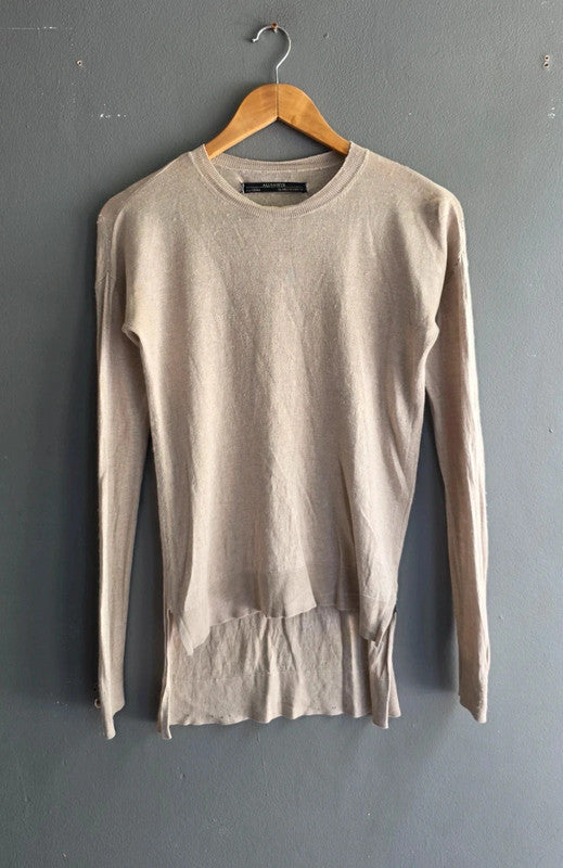 AllSaints Beige Silk Wool Cashmere Knit Jumper Top UK 6 XS Layered Lightweight