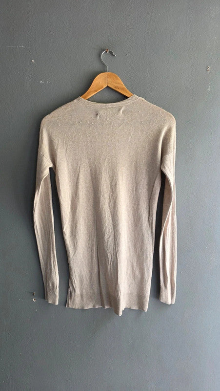 AllSaints Beige Silk Wool Cashmere Knit Jumper Top UK 6 XS Layered Lightweight