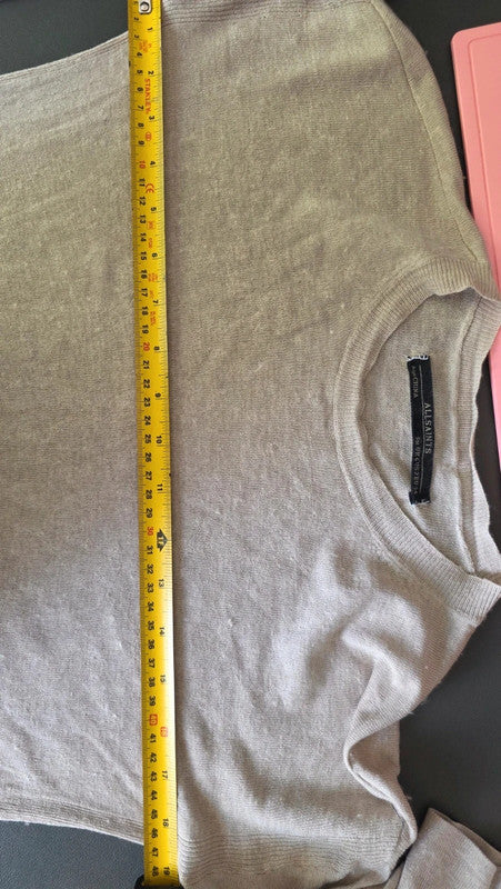 AllSaints Beige Silk Wool Cashmere Knit Jumper Top UK 6 XS Layered Lightweight