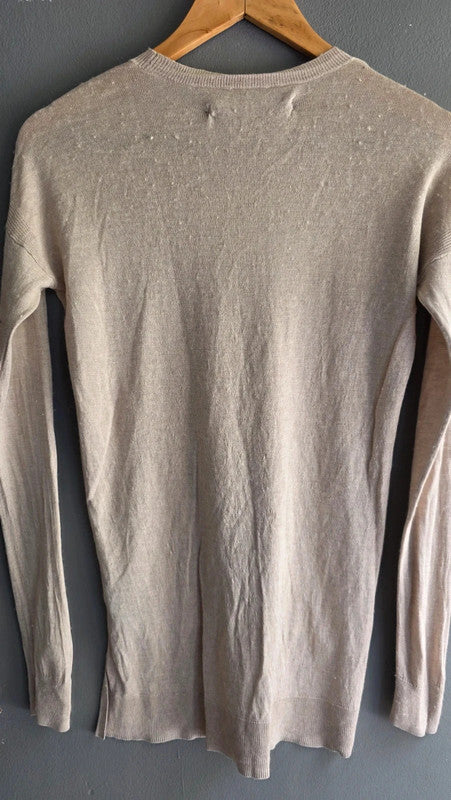 AllSaints Beige Silk Wool Cashmere Knit Jumper Top UK 6 XS Layered Lightweight