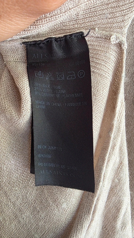 AllSaints Beige Silk Wool Cashmere Knit Jumper Top UK 6 XS Layered Lightweight