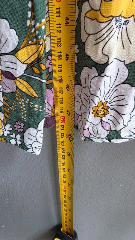 ASOS Design Green Yellow Lilac Floral A-Line Midi Dress UK 10 M Summer Light