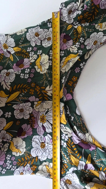 ASOS Design Green Yellow Lilac Floral A-Line Midi Dress UK 10 M Summer Light