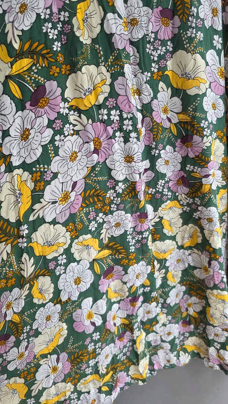 ASOS Design Green Yellow Lilac Floral A-Line Midi Dress UK 10 M Summer Light