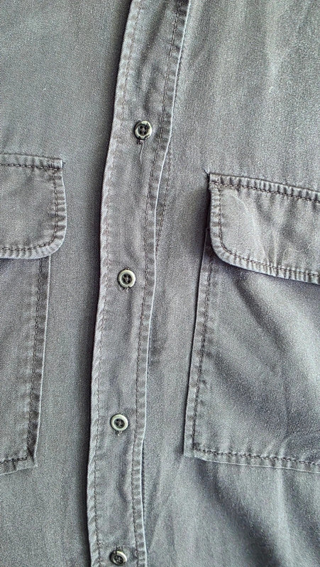 & Other Stories Black Utility Lyocell Shirt UK 8 XS Mandarin Collar Long Sleeve