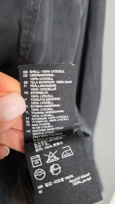 & Other Stories Black Utility Lyocell Shirt UK 8 XS Mandarin Collar Long Sleeve