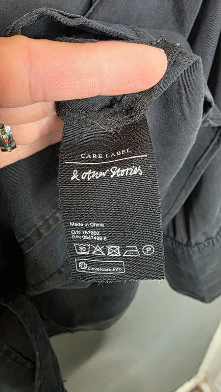 & Other Stories Black Utility Lyocell Shirt UK 8 XS Mandarin Collar Long Sleeve