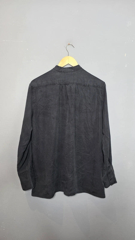 & Other Stories Black Utility Lyocell Shirt UK 8 XS Mandarin Collar Long Sleeve