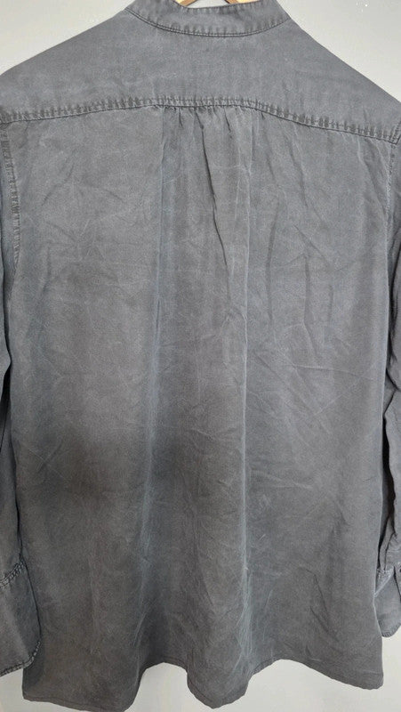& Other Stories Black Utility Lyocell Shirt UK 8 XS Mandarin Collar Long Sleeve