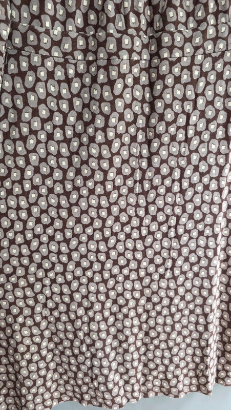 Boden Brown Geometric Print A-Line Midi Dress UK 12 M Scoop Neck 3/4 Sleeve