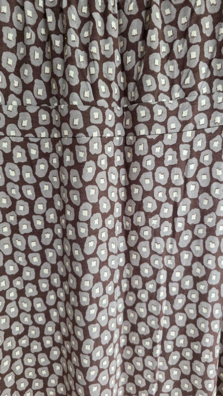 Boden Brown Geometric Print A-Line Midi Dress UK 12 M Scoop Neck 3/4 Sleeve