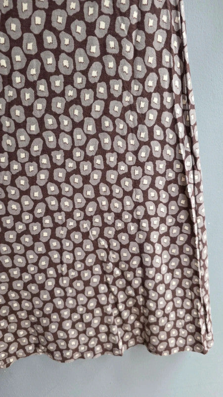 Boden Brown Geometric Print A-Line Midi Dress UK 12 M Scoop Neck 3/4 Sleeve