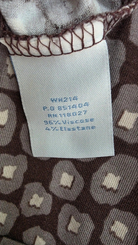 Boden Brown Geometric Print A-Line Midi Dress UK 12 M Scoop Neck 3/4 Sleeve