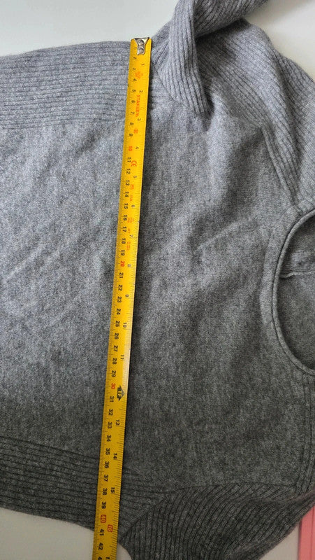 AMS Pure Grey Wool Cashmere Rib Knit Jumper UK 10 M Lightweight Soft Crew Neck