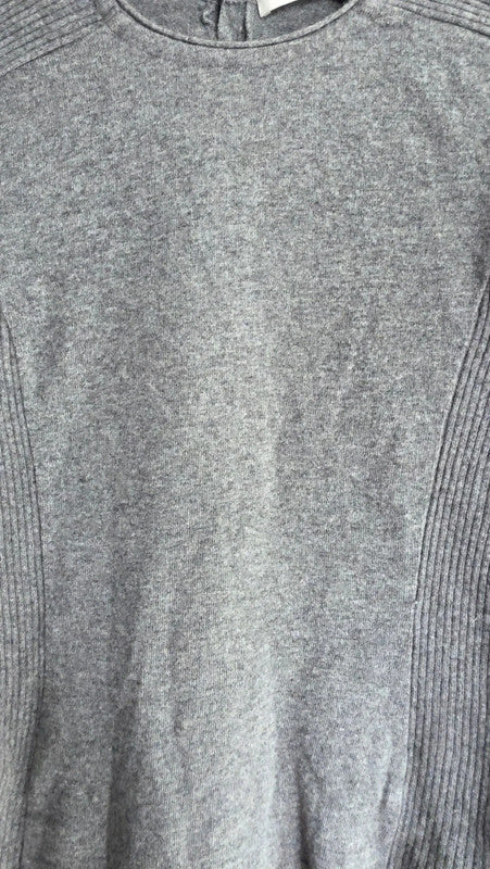 AMS Pure Grey Wool Cashmere Rib Knit Jumper UK 10 M Lightweight Soft Crew Neck