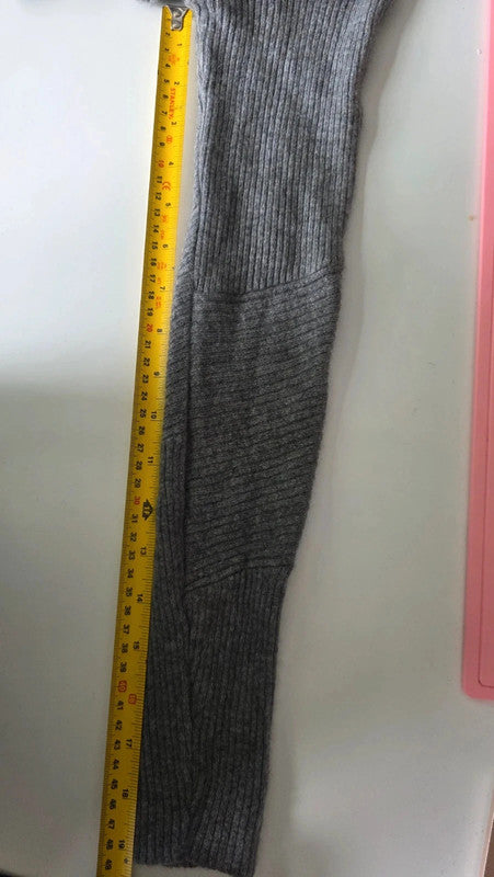 AMS Pure Grey Wool Cashmere Rib Knit Jumper UK 10 M Lightweight Soft Crew Neck