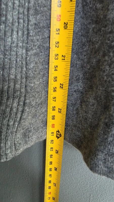 AMS Pure Grey Wool Cashmere Rib Knit Jumper UK 10 M Lightweight Soft Crew Neck