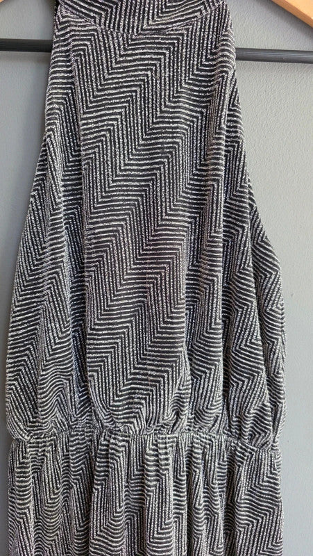 Blue Vanilla Black Silver Metallic Halterneck Fit And Flare Dress UK 12 L Party