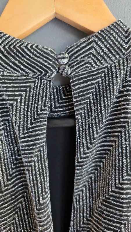 Blue Vanilla Black Silver Metallic Halterneck Fit And Flare Dress UK 12 L Party