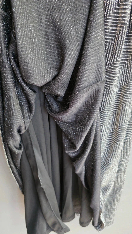 Blue Vanilla Black Silver Metallic Halterneck Fit And Flare Dress UK 12 L Party