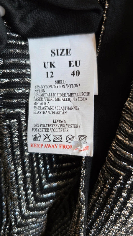 Blue Vanilla Black Silver Metallic Halterneck Fit And Flare Dress UK 12 L Party