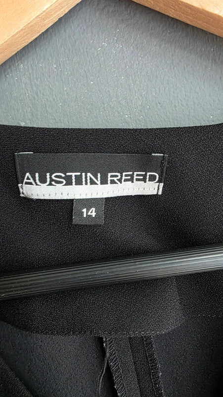Austin Reed Black Draped Wrap Front Cap Sleeve Dress UK 14 L Classic Office Work