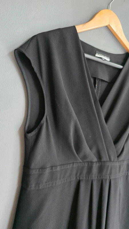 Austin Reed Black Draped Wrap Front Cap Sleeve Dress UK 14 L Classic Office Work